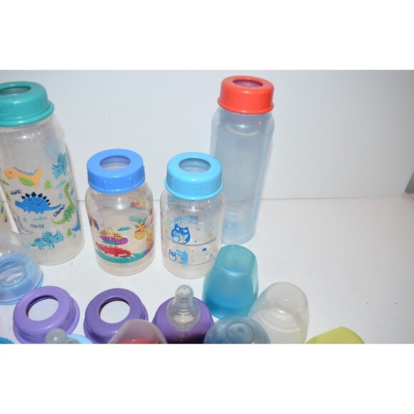 Vtg Plastic Baby Doll Bottle huge Lot Owl dinosaur cookie monster rings covers - Picture 4 of 9